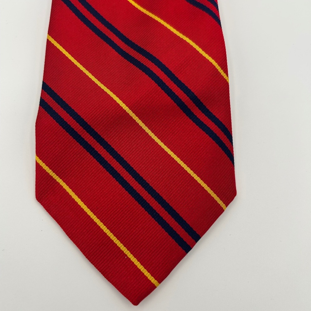 Polo Ralph Lauren Tie Mens OS Red Silk Repp Stripe Preppy Collegiate Italy